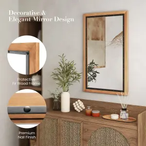 Costway Decorative Wall Mount Mirror Wood Framed Makeup Vanity Mirror W/ Hanging Hooks