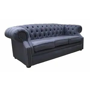 Chesterfield 3 Seater Sofa Gleneagles Plain Charcoal Fabric In Buckingham Style