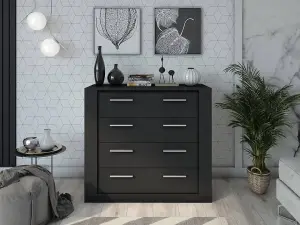 Idea 10 Contemporary Chest Of Drawers Silver Handles 4 Drawers Black (H)910mm (W)1000mm (D)420mm