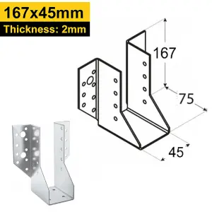 Heavy Duty 2mm Thick Galvanised Face Fix Joist Hanger 45x167mm