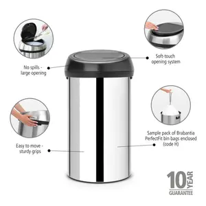 Brabantia 60 Litre Touch Bin Brilliant Steel/Black