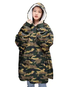 Oversized Hoodie Teddy Blanket Plush Camouflage Fleece Sweatshirt With Pocket