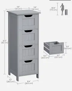 VASAGLE Bathroom Floor Storage Cabinet, Bathroom Storage Unit with 4 Drawers, Bathroom Cabinet Freestanding, Modern, Mystic Grey