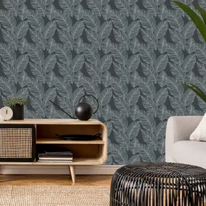 Galerie Amazonia Black Silver Quill Smooth Wallpaper