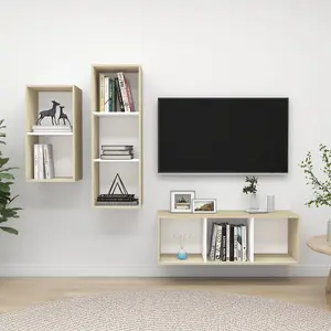 Berkfield 3 Piece TV Cabinet Set White and Sonoma Oak Engineered Wood