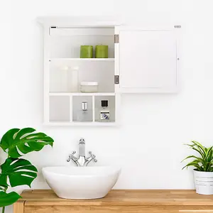 Teamson Home Wall Mounted Mirrored Bathroom Medicine Cabinet, Bathroom Storage, White