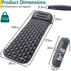 Lightweight Sleeping Mat With Pillow Ultra Light Inflatable Camping Mattress 5.5cm - Black