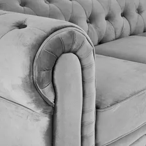 Velvet Chesterfield Arm Chair - Grey