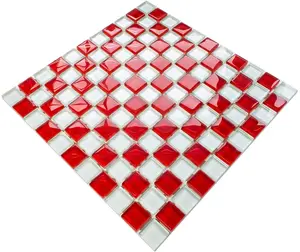 Glass mosaic on mesh for bathroom or kitchen 300mm x 300mm - Red Cross