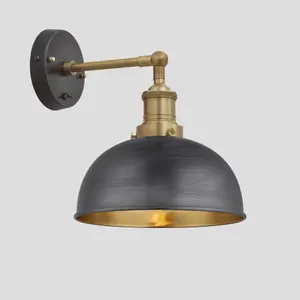 Industville Brooklyn Dome Wall Light, 8 Inch, Pewter & Brass, Brass Holder