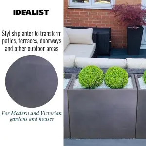 IDEALIST 50cm Tall Garden Trough, Dark Grey Reinforced Stone Rectangular Planter, Outdoor Large Plant Pot H50 L60 W30 cm, 91L