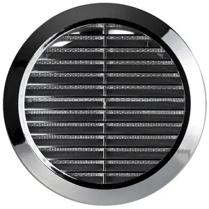 Chrome Louvred Wall Vent Grille with Flyscreen for 100 mm / 4" Round Wall Outlet - Air Ventilation Duct Cover with Flange