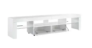 Modern White 200cm Matt Gloss TV Stand Cabinet Suitable for 55 - 80 Inch 4K LED Flat Screen TV's Glass Shelves