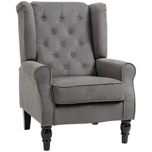 HOMCOM Accent Armchair Home Furniture Retro Tufted Club Wood Fabric Dark Grey