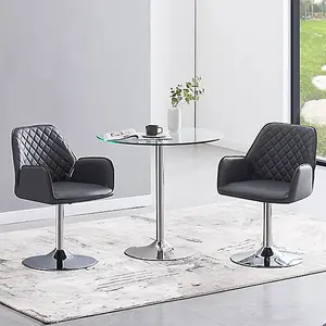 Dante Clear Glass Dining Table With 2 Bucketeer Grey Chairs