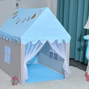 Blue Children's Tent Princess Game Teepee House Castle Baby Bed Artifact with Colorful Lights