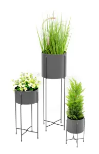 simpa 3PC Grey Contemporary Flower Plant Pot Holders & Hairpin Stands