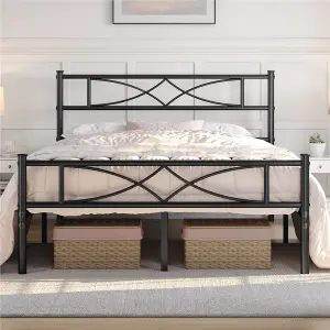 Yaheetech Black 4ft6 Double Metal Bed Frame with Curved Design Headboard and Footboard