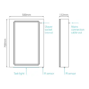 Sensio Harlow Wall-mounted Illuminated Mirrored Bathroom Cabinet with shaver socket (W)500mm (H)700mm