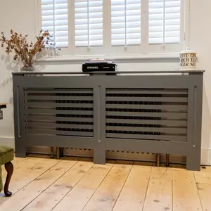 Matt Grey Horizontal Line Radiator Cover - Extra Large