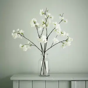 Bloom Artificial Single Arles Almond Blossom Branch Stem - Faux Fake Silk Flower Indoor Home Decoration Floral Arrangement - L62cm