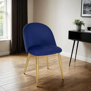 4x Velvoro Blue Luxurious Velvet Dining Chairs With Gold Legs