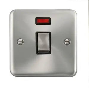 Curved Satin / Brushed Chrome 1 Gang 20A Ingot DP Switch With Neon - Black Trim - SE Home