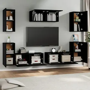 Berkfield 7 Piece TV Cabinet Set Black Engineered Wood