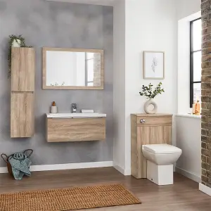 1200mm Bathroom Wall Mounted Drawer Unit and Twin Ceramic Basin Sonoma Oak (Central) - Brassware Not Included