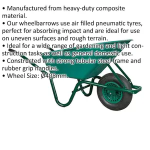 Heavy Duty Plastic Wheelbarrow - 85 Litre Capacity - Tubular Steel Frame