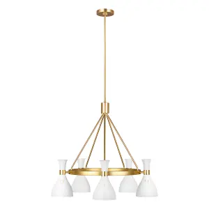 Elstead Joan 5 Light Chandelier, Matt White, Matt White , Burnished Brass, E27