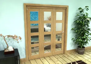 Green & Taylor Shaker Oak 4 Lite Clear Glass - Prefinished Roomfold Internal Bi-folding Doorset - 1674 x 2060 x 133mm (WxHxT)