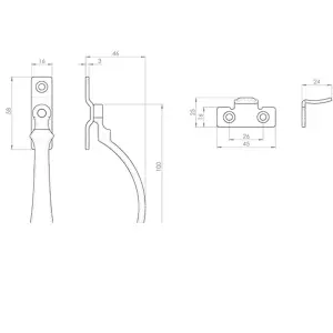 Victorian Wedge Pattern Casement Window Fastener 57 x 13mm Polished Brass