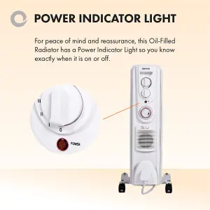 Devola Oil Filled Radiator 1500W 5 Fin White Electric Portable Fan Heater Timer