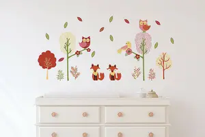 Walplus Fox Stickers, Birds Stickers, Forest, Flowers, Children Wall Stickers, Diy Art Kids Sticker PVC Colourful