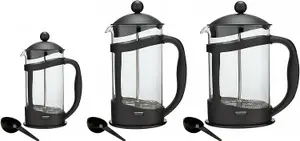 simpa 3PC Black Plastic Cafetiere Coffee Maker French Press Pot Set: 3 Cup, 8 Cup & 12 Cup.