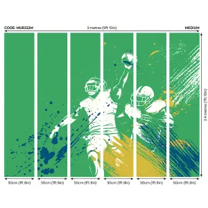 Origin Murals American Footballers Paint Splash Green Paste the Wall Mural 300cm wide x 240m high