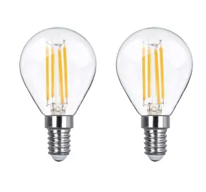 40w Equivalent LED Filament Light Bulb G45 Golf Ball E14 Screw 3.5w LED - Warm White - Pack of 2