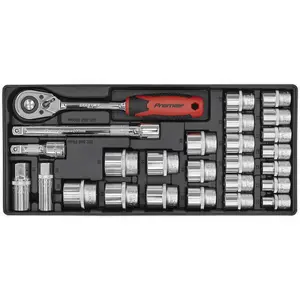 Premium 26 Piece 1/2" Drive Socket Set with Modular Tool Storage Tray