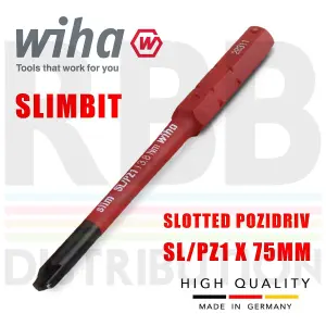 Wiha SlimBits Screwdriver Slotted PZ Bit Holder Slimvario VDE Electrician 43449