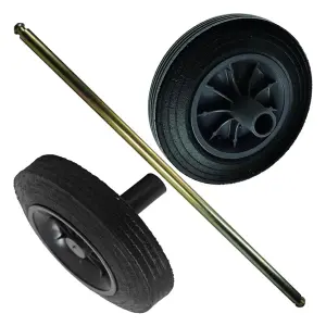 Heavy Duty Solid Axle & Rubber Wheels With Nose Collar Replacement Kit For Wheelie Bins