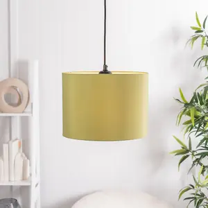 ValueLights Torbery Set of 3 - Small Medium Large Easy Fit Ceiling Light Shades Fabric Drum Lampshades - Olive Green