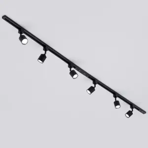 Litecraft Soho Black 6 Head 2m Straight Kitchen Ceiling Light with LED Bulbs