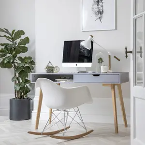 Ludvig Office Desk Computer Table in Silk Grey and Natural Pine