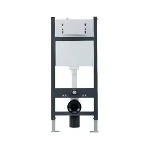 Nes Home Wall Hung Toilet Cistern Frame with Avant Matt Black Square Push Button