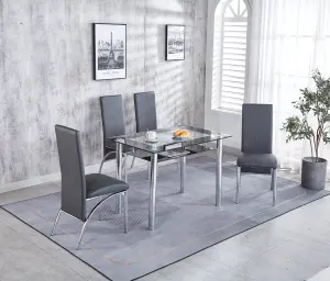 Set of 4 Dining Chairs in Faux Leather Chrome Frame Solid Build