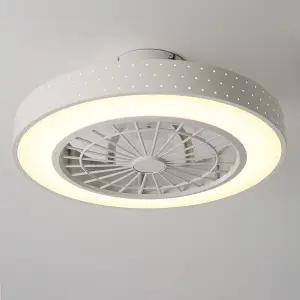 White Dia 48cm Round Acrylic Dot Lampshade Ceiling Mounted LED Fan Light, 5 Blades with Remote Controller