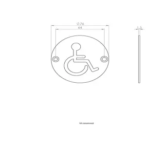 Bathroom Door Disabled Symbol Sign 64mm Fixing Centres 76mm Dia Polished Steel