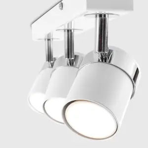 ValueLights Rosie Modern 3 Way Adjustable Heads White and Chrome Straight Bar Ceiling Spotlight Fitting