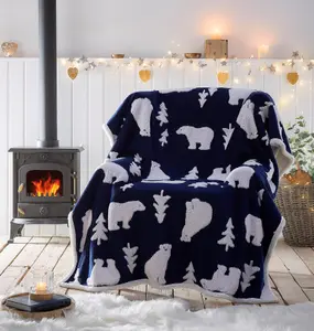 Polar Bear Sherpa Fleece Throw 130x170cm  Blue